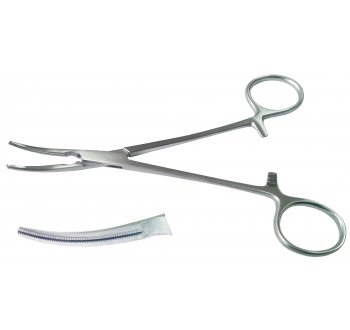 Затискач атравматичний кровозупинний ДеБейкі, вертикально-зігнутий, 160 мм, 45 мм бранші, типу Більрот Raj Impex 12-050